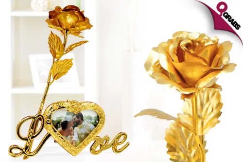For QR99 Give a Flower that Lasts with a 24K Gold-Plated Foil Rose with 'LOVE' Photo Frame! (QR199 Value)